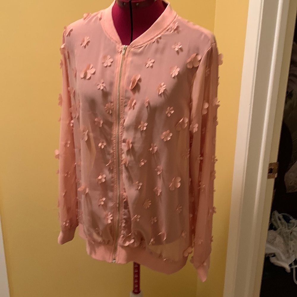 3D Flower Decorated Bomber Jacket  NWOT